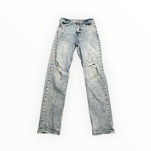 Gap Mom Jean‎ Girls Size 14 Light Blue Acid Wash Distressed High Rise Denim